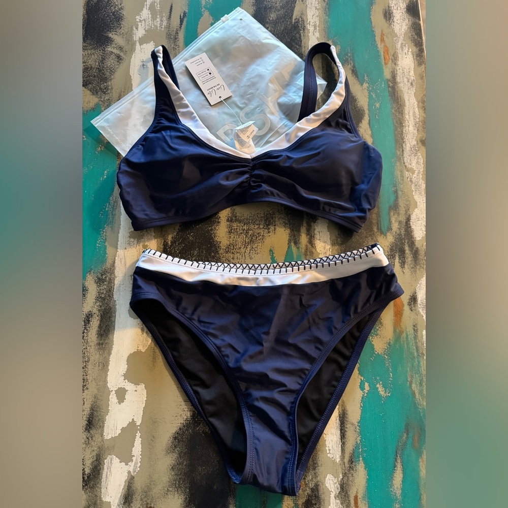 Cupshe Navy and White Two Tone Bikini Set